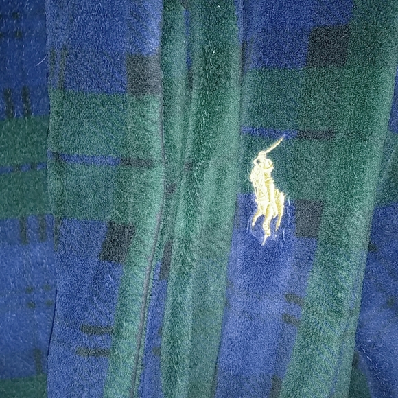 Polo Ralph Lauren S/M Mens Belted Blue Hunter Green Plaid Fleece Robe - Picture 6 of 8